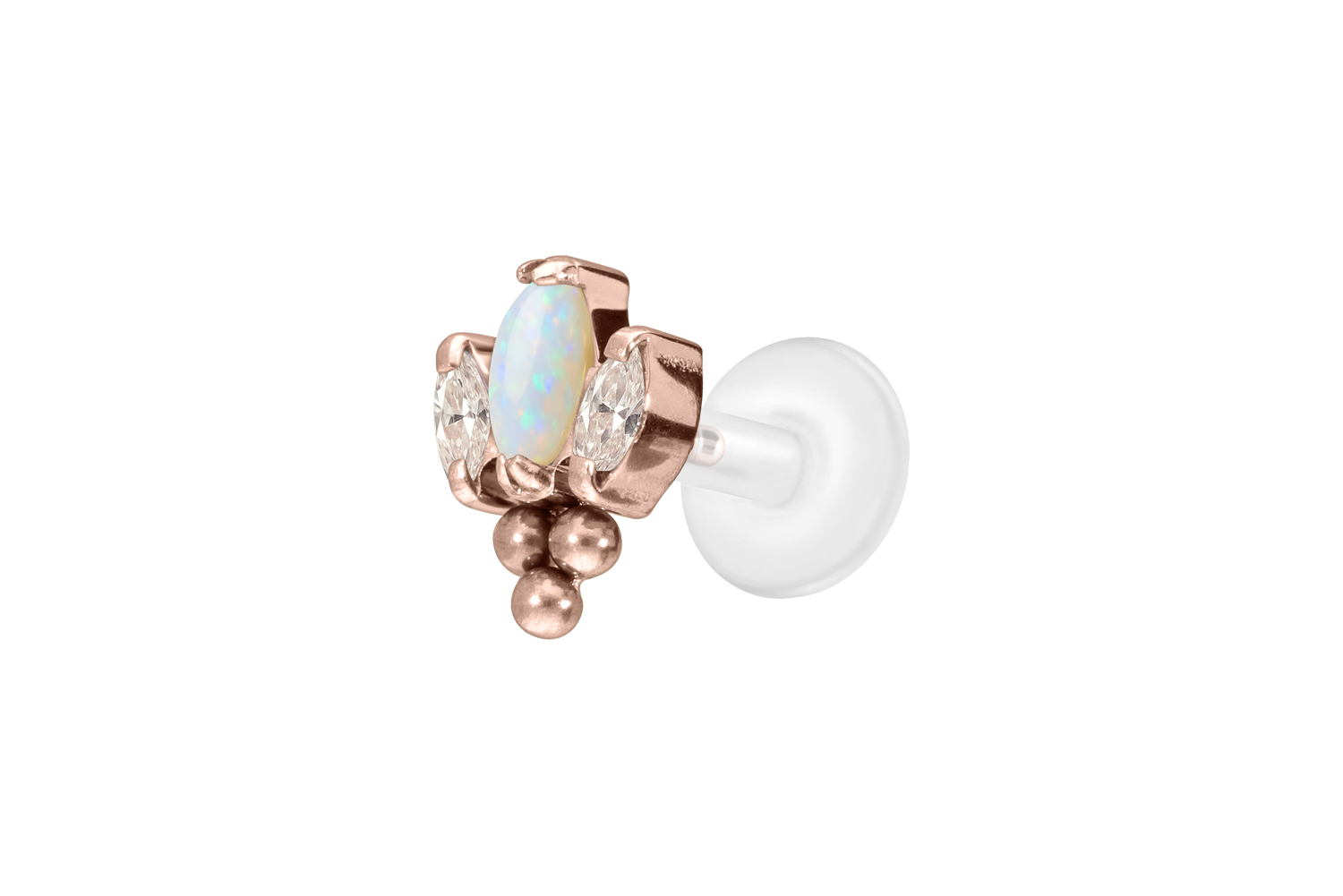 PTFE Labret Piercing mit Innengewinde + Titan-Aufsatz LOTUSBLÜTE + 3 KUGELN